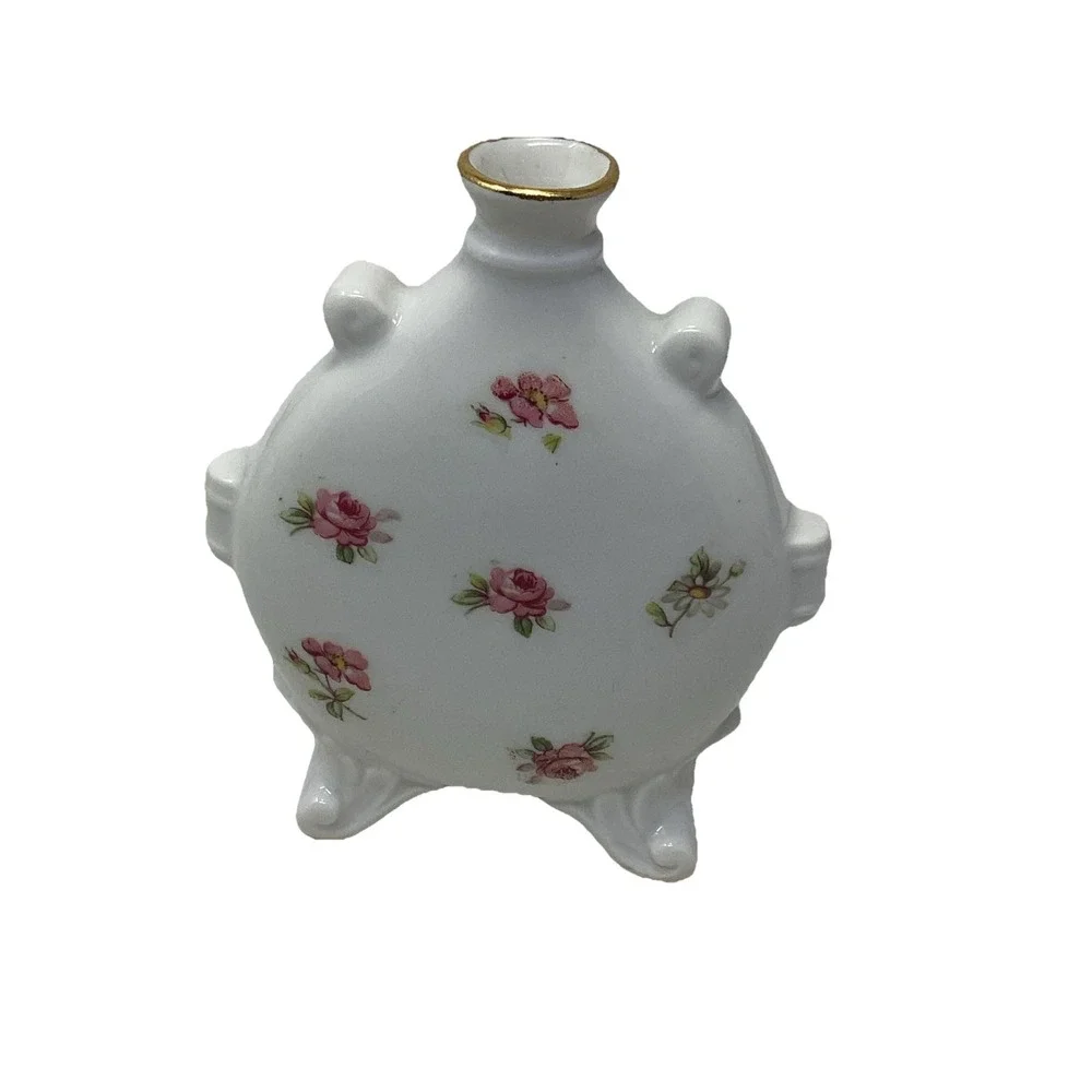 Limoges Miniature Floral Daisy/Roses Porcelain Bud Vase Amphora/Urn Style 4.5